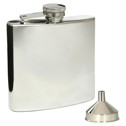  Stainlesss Steel Hip Flask - 6 oz with Captive Top & Funnel